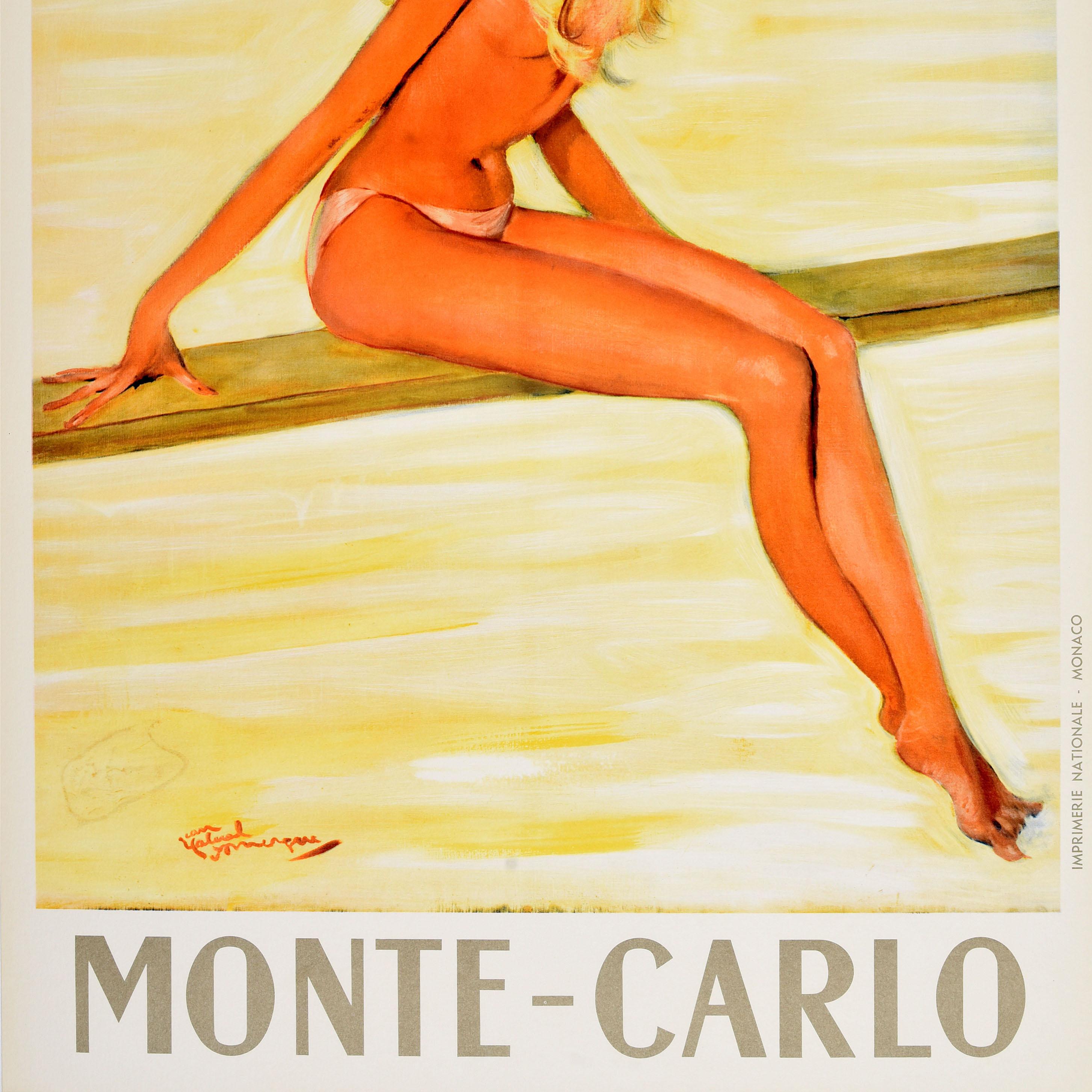 Original Vintage-Reiseplakat, Monte Carlo, Mädchen, Pin Up Domergue, Tauchenbrett im Zustand „Gut“ im Angebot in London, GB
