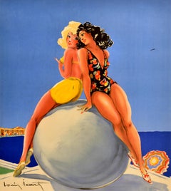 Poster di viaggio originale d'epoca Monte Carlo Summer Joy Louis Icart Monaco