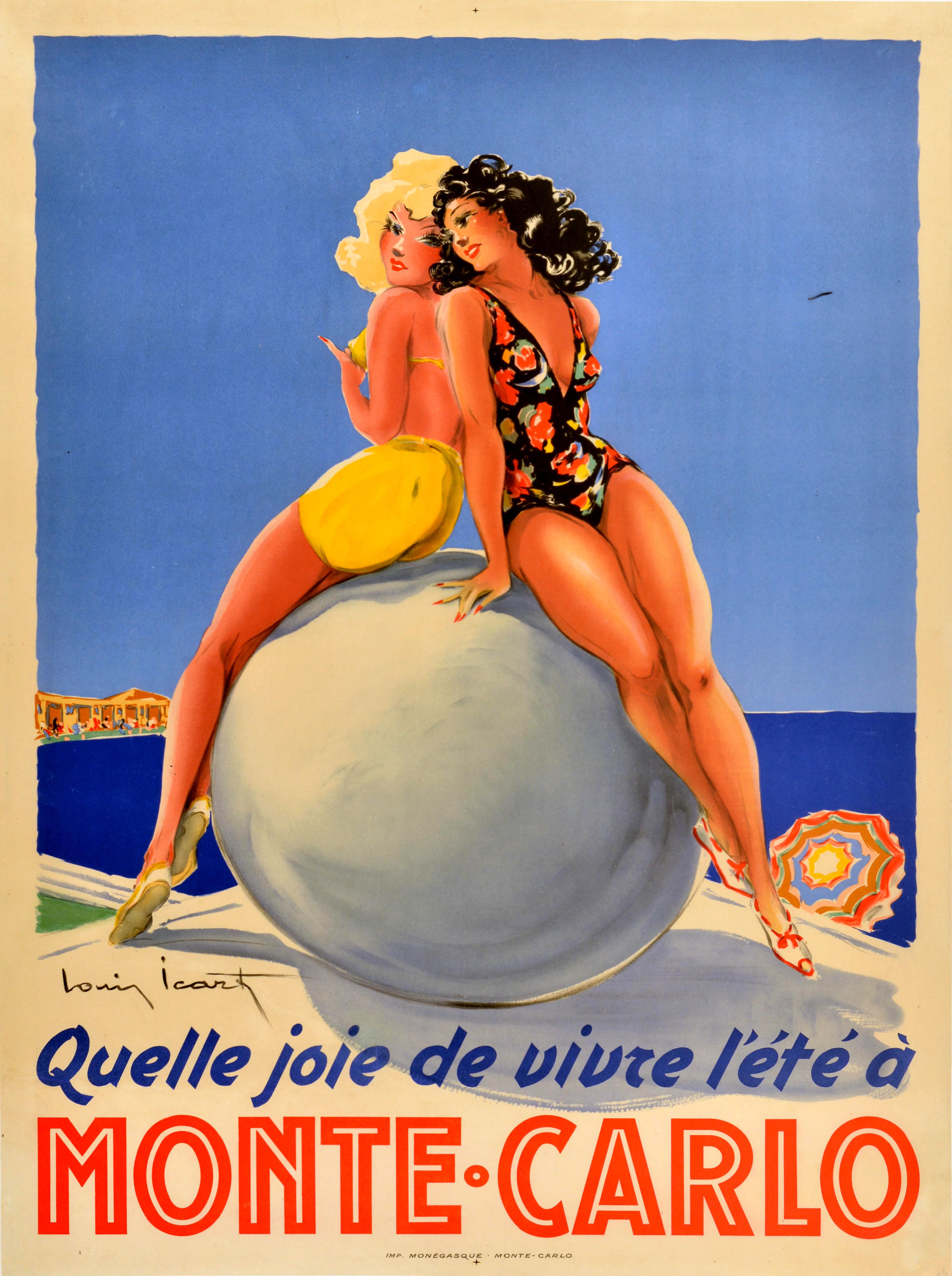 Original Vintage Travel Poster Monte Carlo Summer Joy Louis Icart Monaco