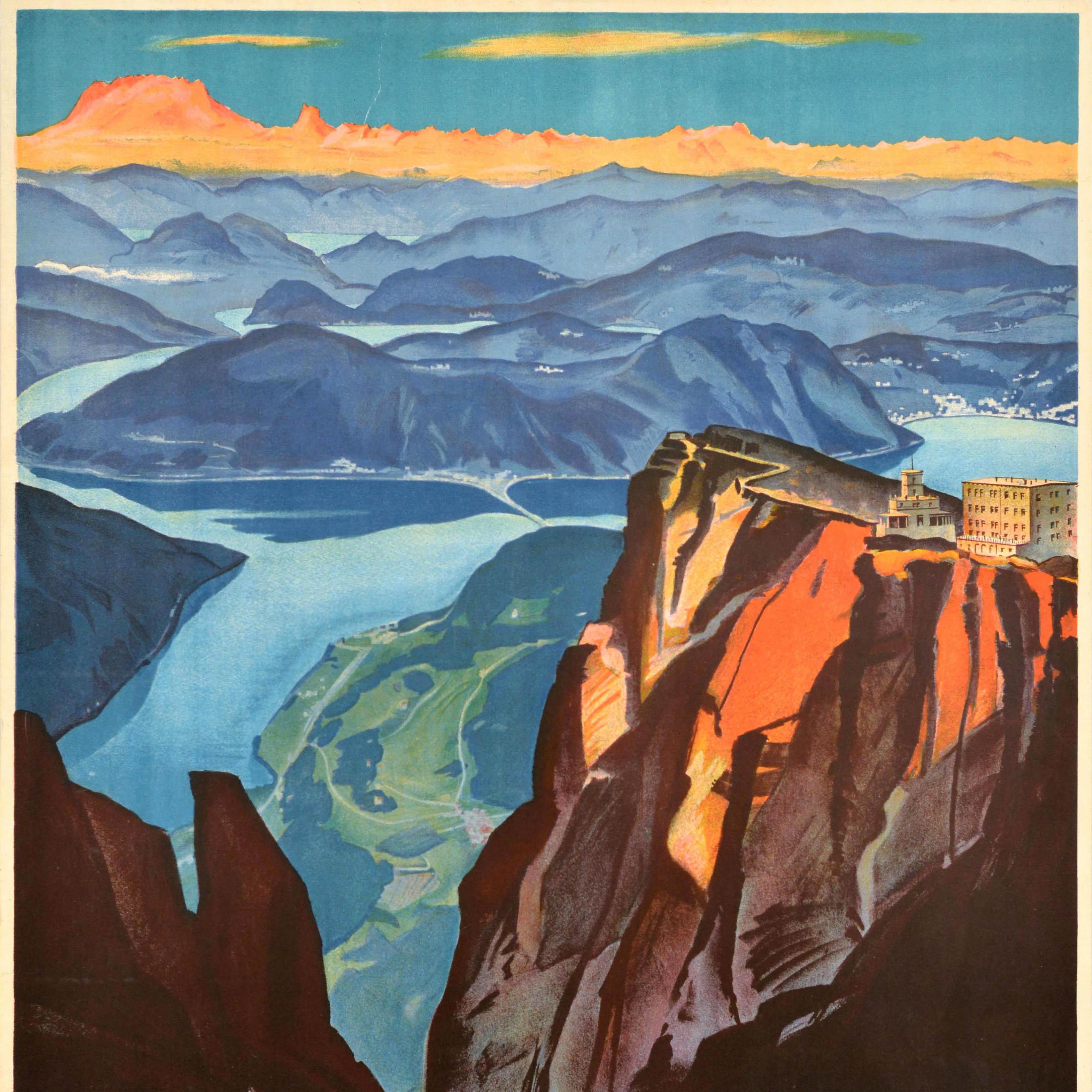 Póster de Viaje Vintage Original Monte Generoso Lago Di Lugano Suiza Koller Suizo en venta