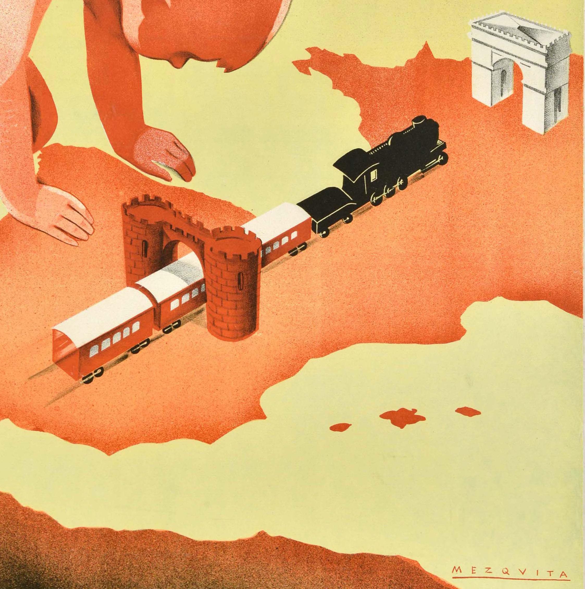 Metà XX secolo Poster di viaggio originale d'epoca Marocco Francia Spagna Itinerario più breve Mezquita in vendita