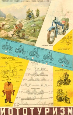 Original Vintage Travel Poster Motorcycle Tourism USSR Soviet Union
