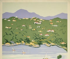 Póster de viaje vintage original Mount Abu Visit India Sailing Hill Station Town