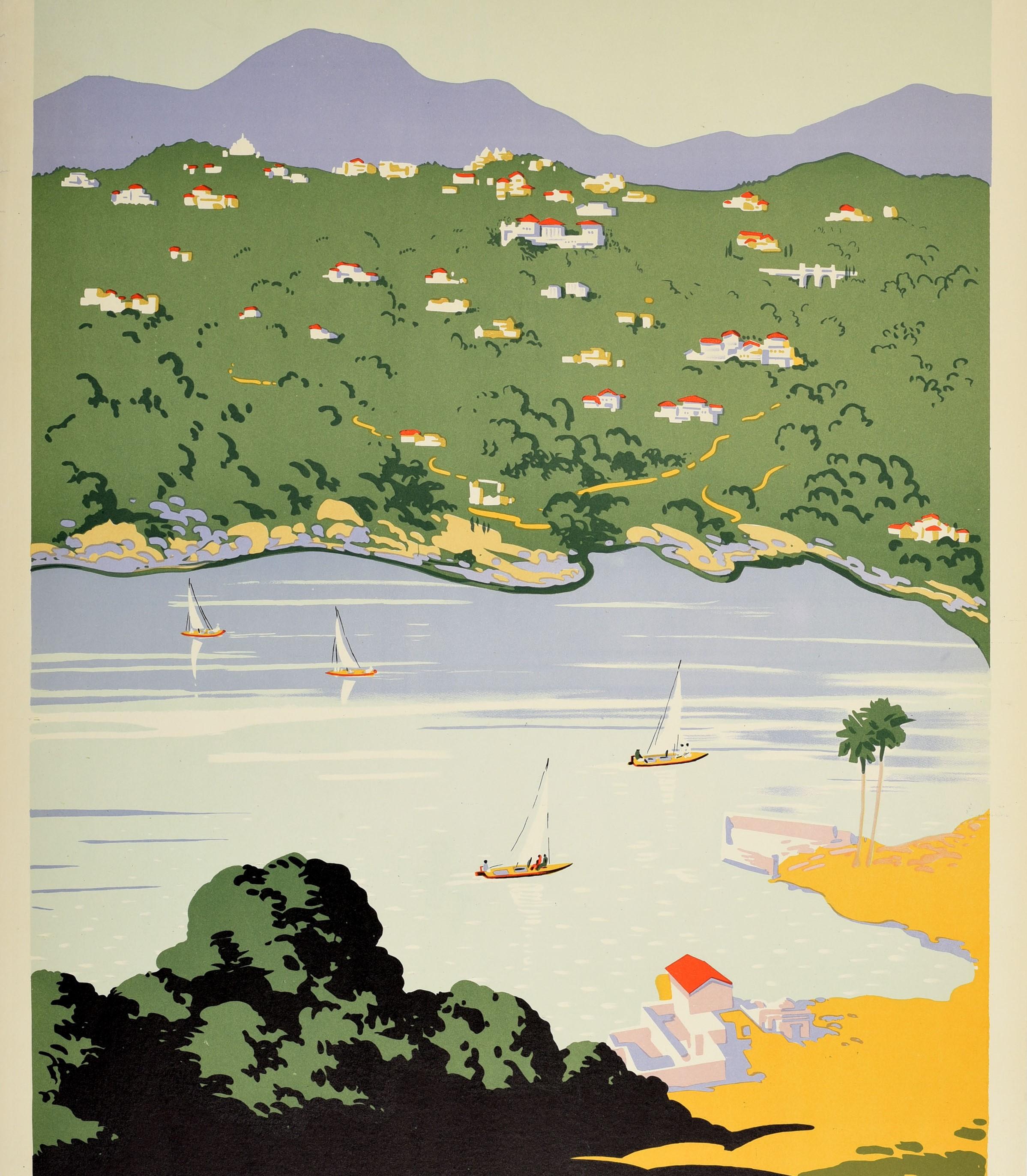 Original Vintage Travel Poster Mount Abu Visit India Sailing Hill Station Town In Good Condition For Sale In London, GB