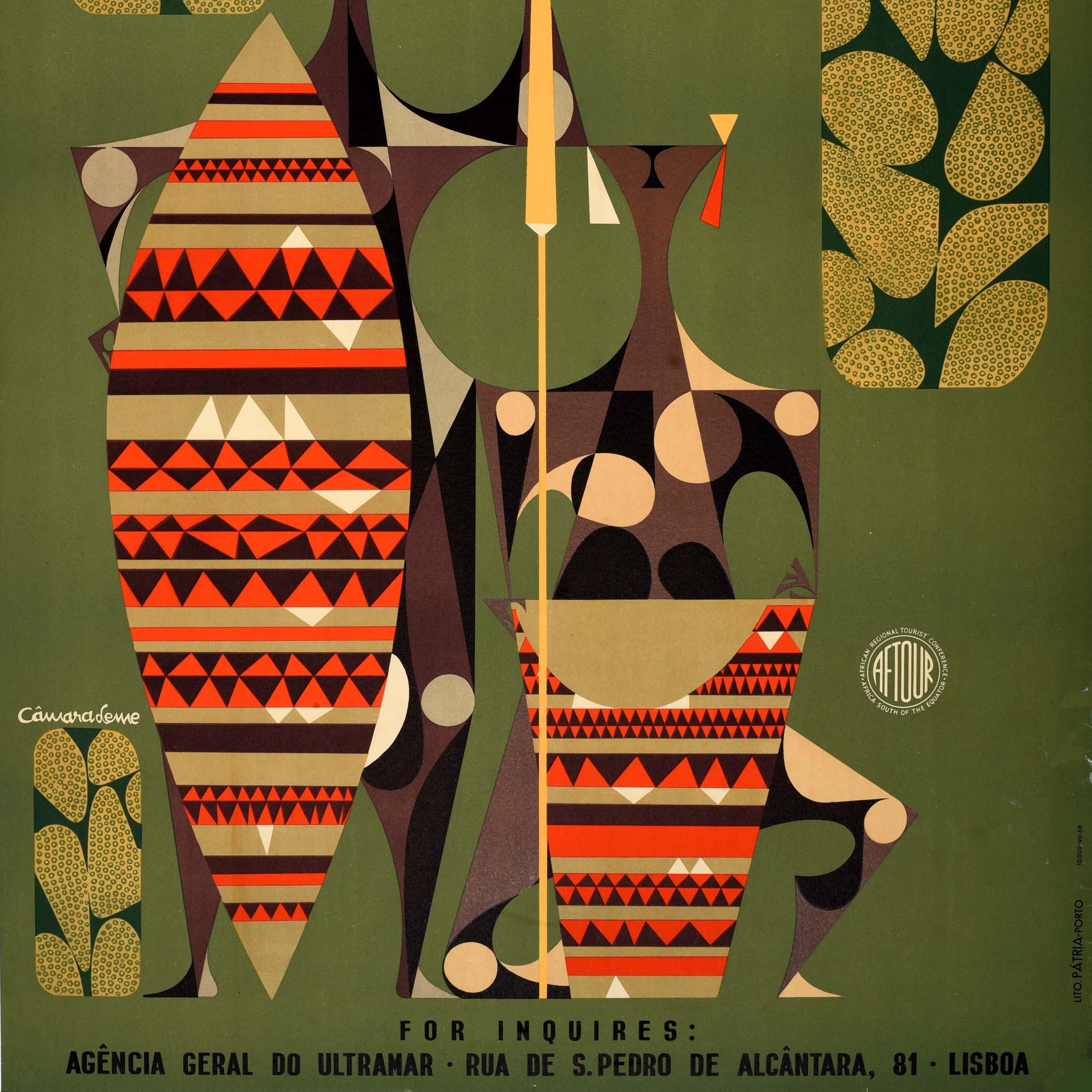 Portoghese Poster di viaggio originale d'epoca Mozambico Angola Africa Esotica Vacanze Tribù in vendita