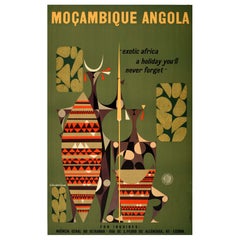 Original Vintage Travel Poster Mozambique Angola Exotic Africa Holiday Tribesman