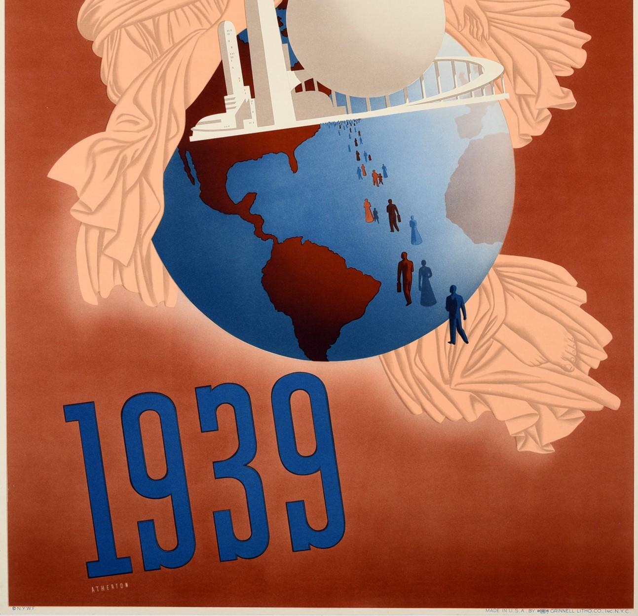 Américain Affiche de voyage vintage originale de l'Exposition universelle de New York, Trylon, Périsphère Libertas en vente