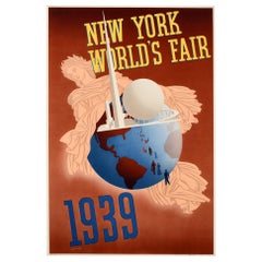 Original Vintage Travel Poster New York World's Fair Trylon Perisphere Libertas