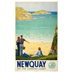 Original Vintage Travel Poster Newquay On The Cornish Coast GWR Cornwall Beach