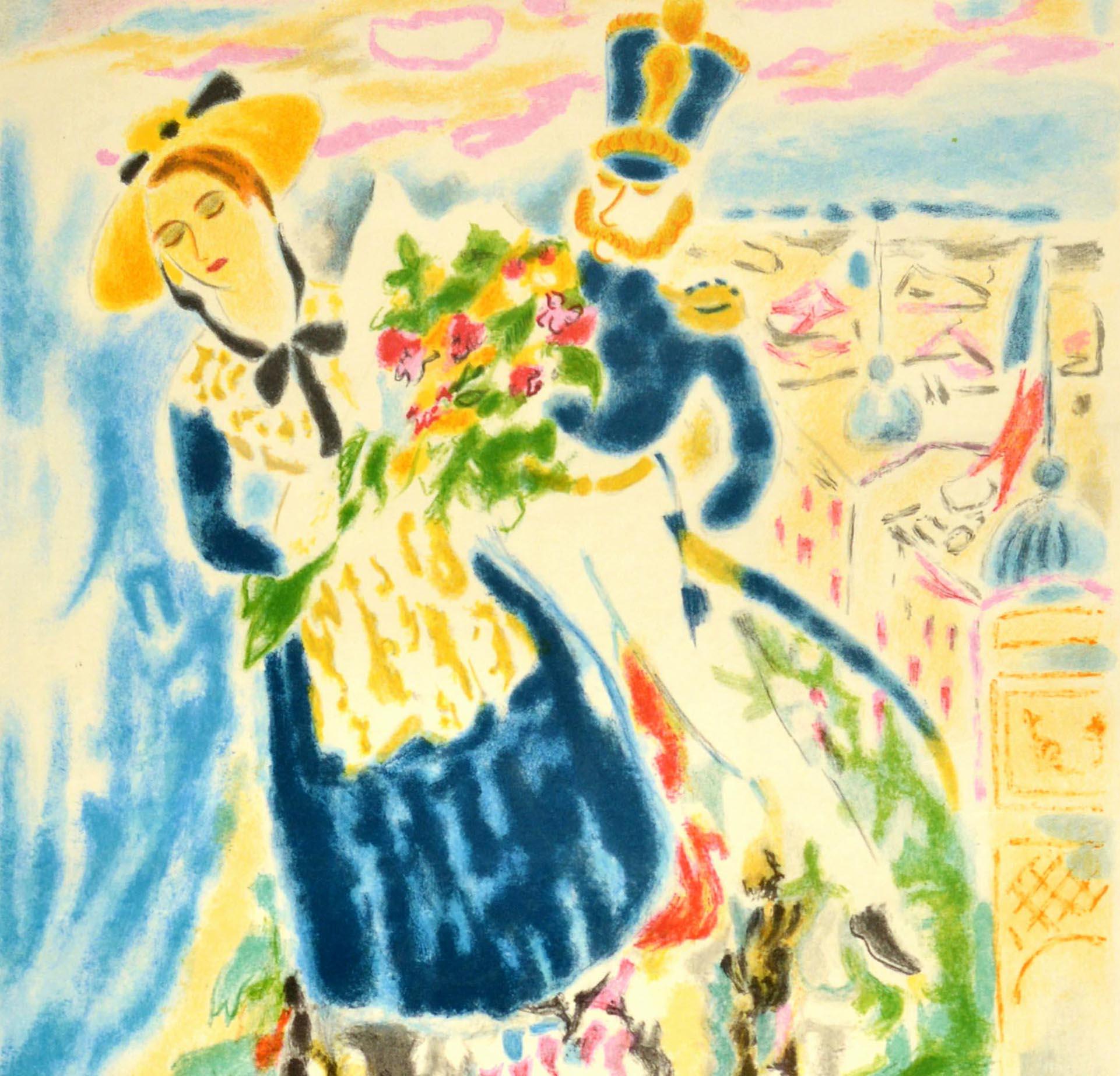 Original vintage travel poster for the Carnival of Nice / Le Carnaval a Nice from 28 January to 9 February 1967 featuring colourful artwork by the French painter Jules Cavailles (1901-1977) of a lady wearing traditional clothing with an apron and