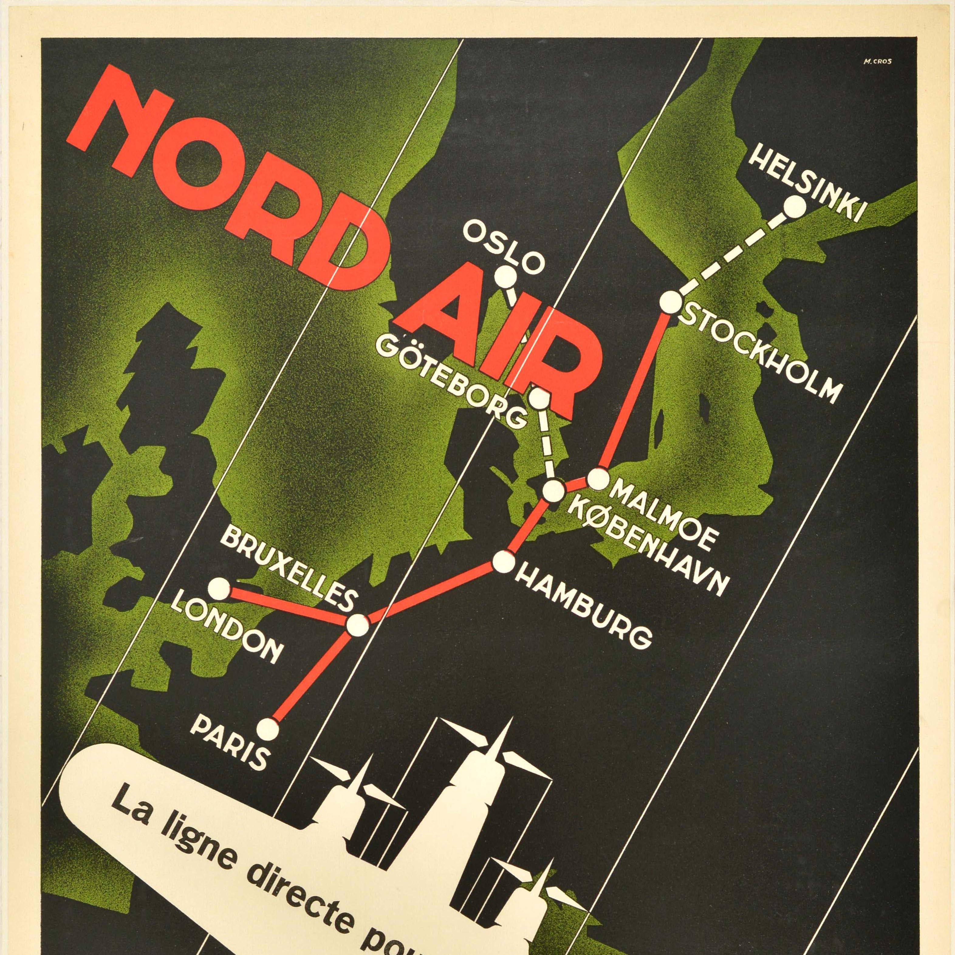 Belgian Original Vintage Travel Poster Nord Air Express Air France Sabena Art Deco For Sale