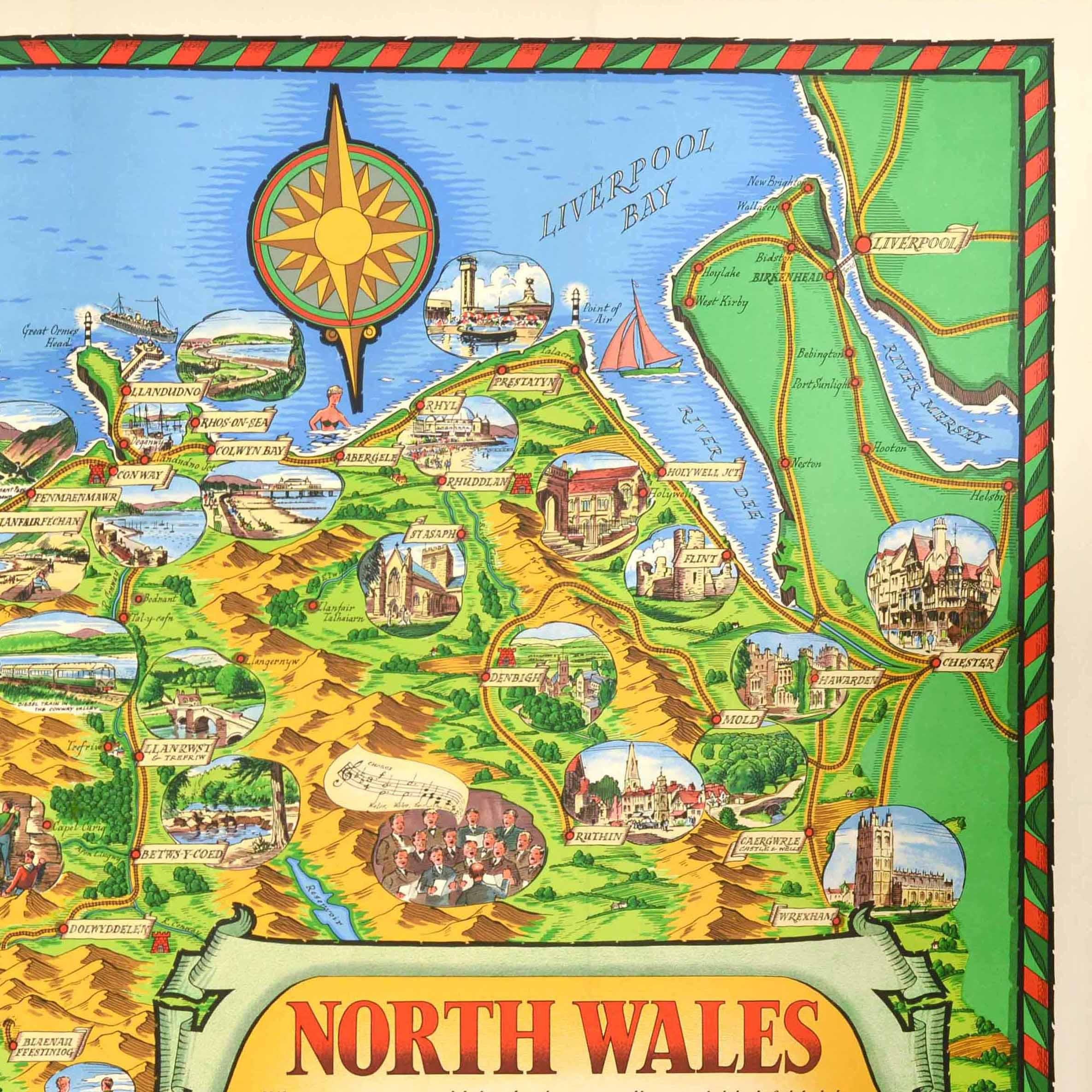 Original Vintage Travel Poster North Wales Map British Railways DW Burley Bon état - En vente à London, GB