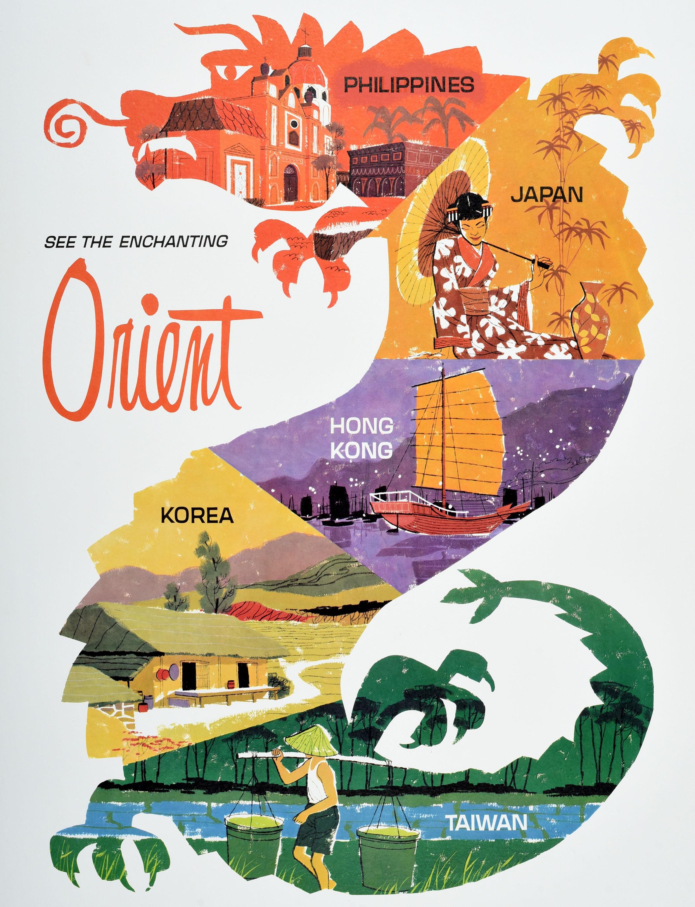 Affiche de voyage originale Northwest Orient Airlines DC8C Bon état - En vente à London, GB