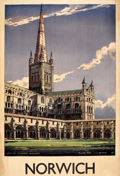 Original Vintage Travel Poster Norwich Cathedral British Railways Kenneth Steel