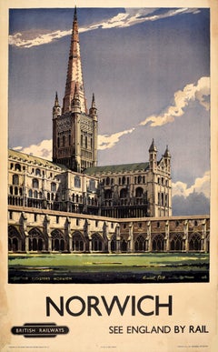 Original Vintage Travel Poster Norwich Cathedral British Railways Kenneth Steel