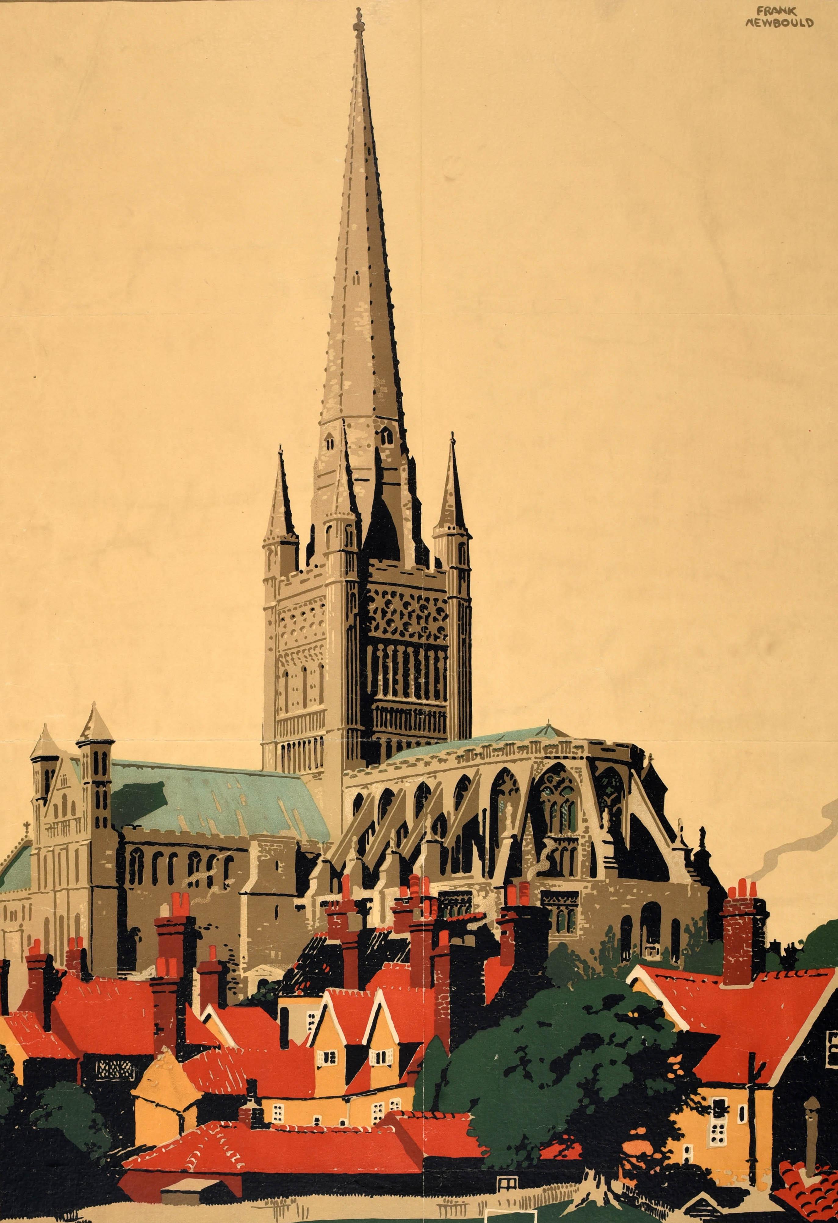 Metà XX secolo Poster di viaggio originale d'epoca della Cattedrale di Norwich Inghilterra LNER Scozia Newbould in vendita