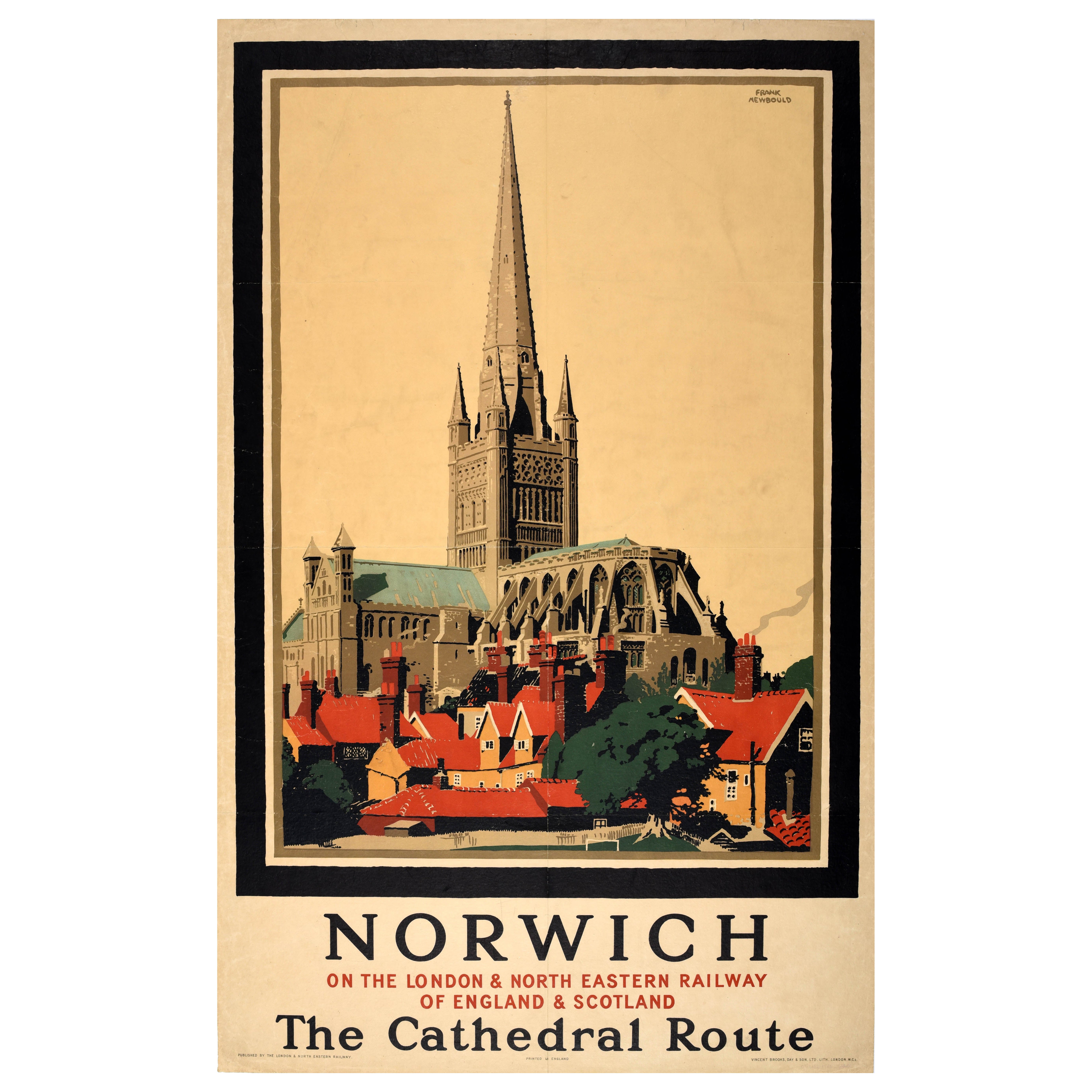 Original Vintage Cartel de Viaje Catedral de Norwich Inglaterra LNER Escocia Newbould
