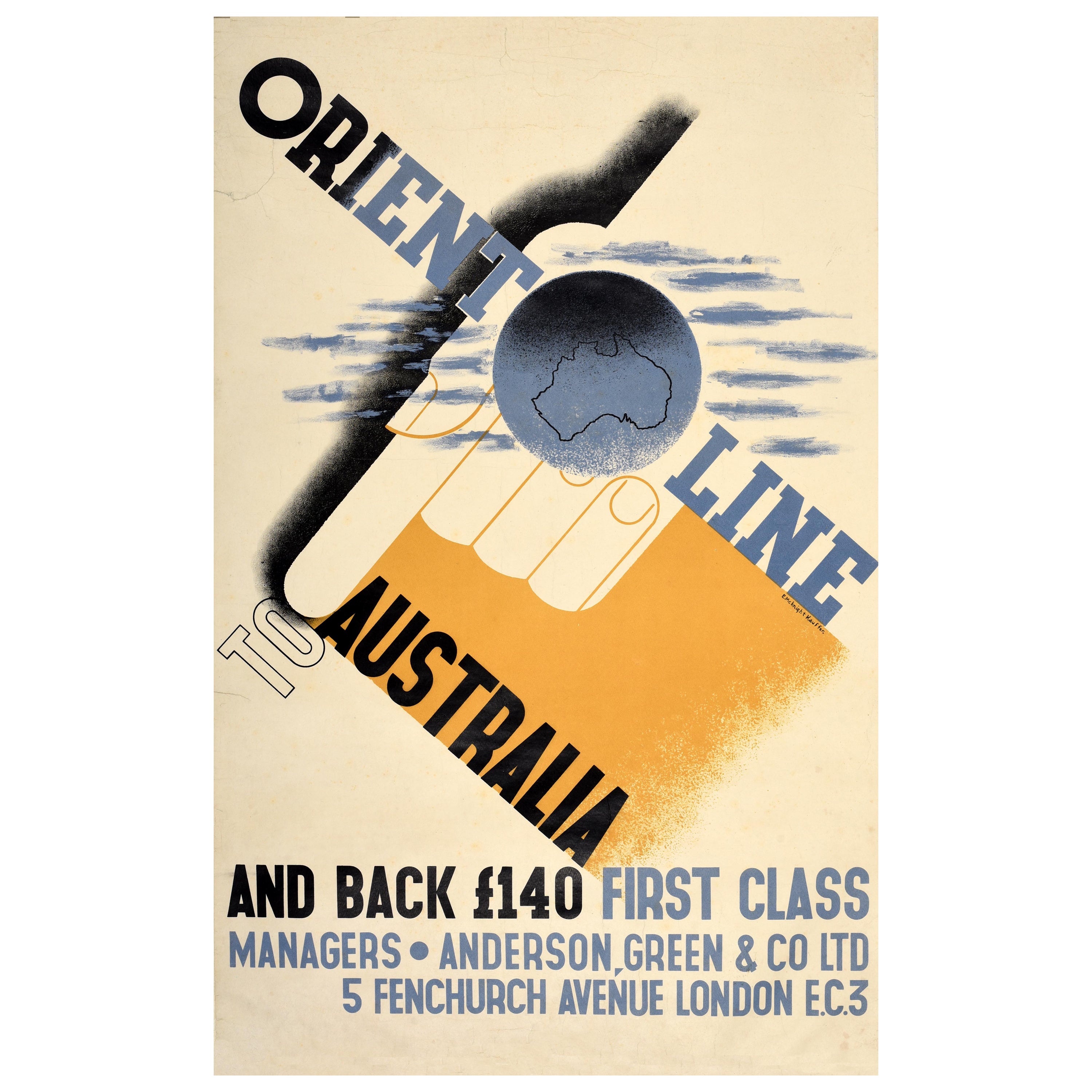 Original Vintage-Reiseplakat Orient Line, Australien, McKnight Kauffer, Art déco, Art déco