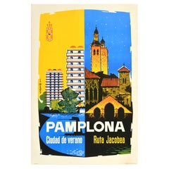 Original Vintage Travel Poster Pamplona Summer City Jacobean Route Spain Espana Original Vintage Travel Poster Pamplona Summer City Jacobean Route Spain Espana