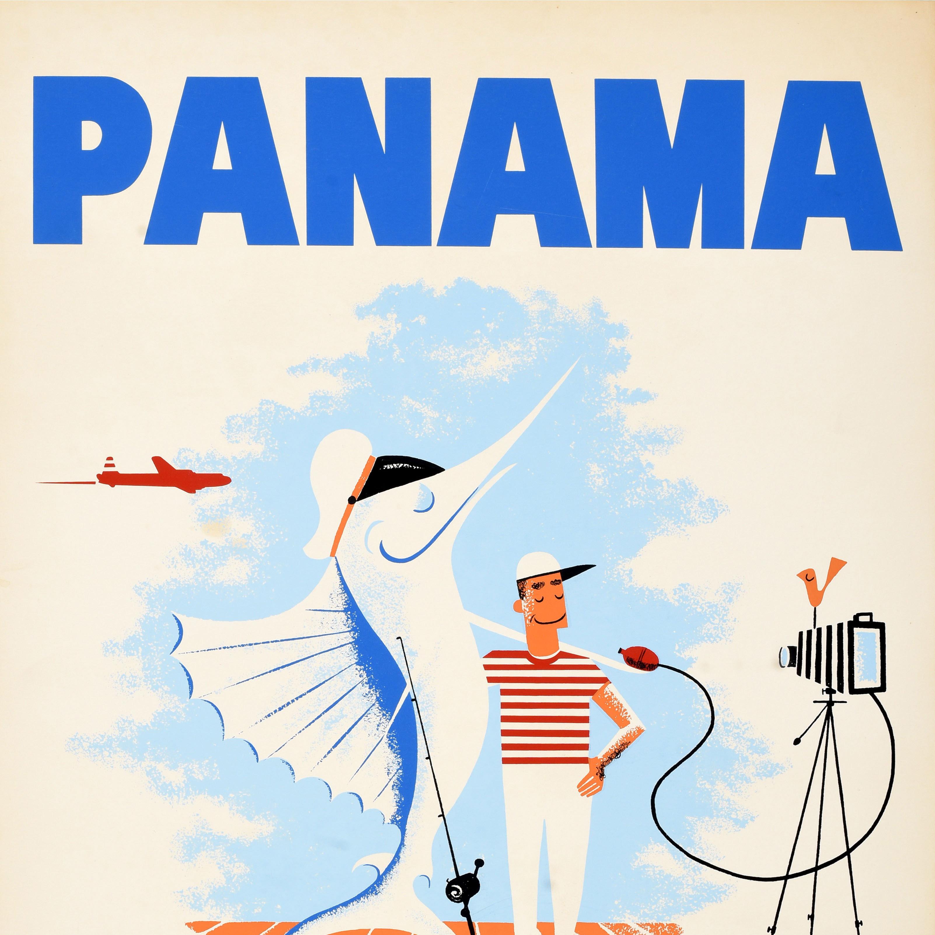 Original-Vintage-Reiseplakat Panama Braniff International Airways, Fischen (Moderne der Mitte des Jahrhunderts) im Angebot
