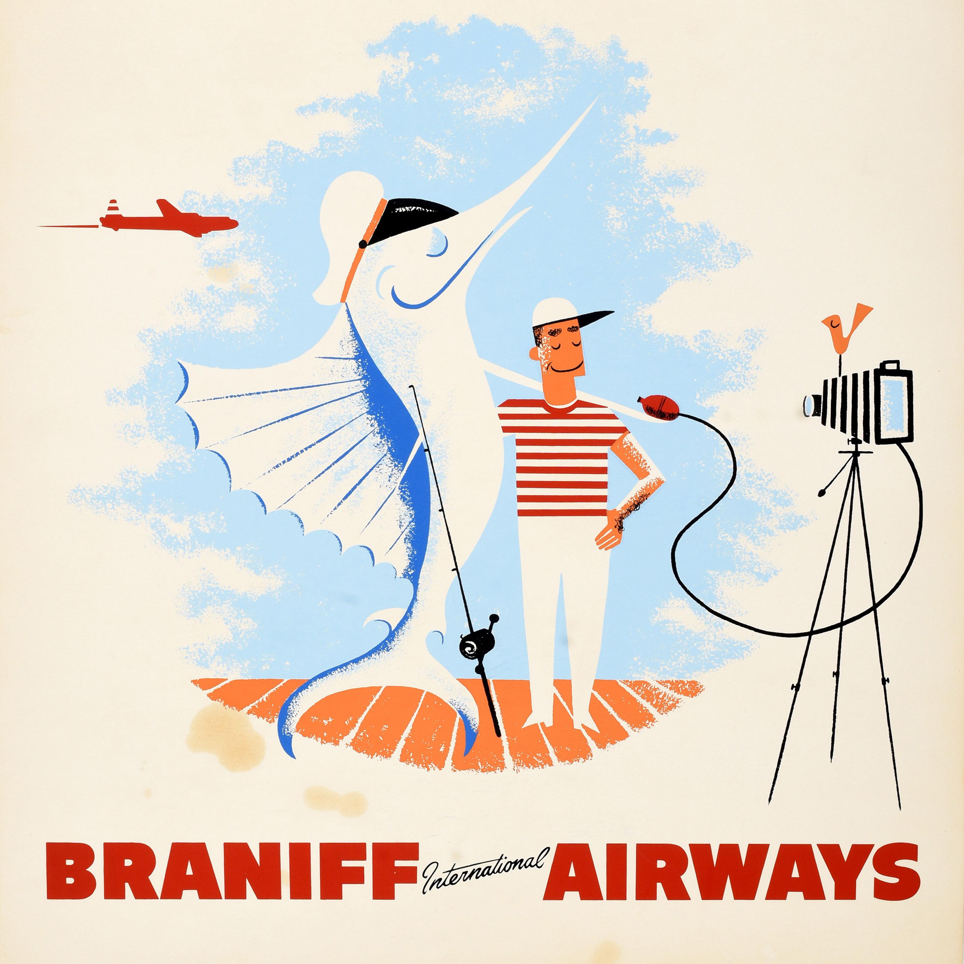 Original-Vintage-Reiseplakat Panama Braniff International Airways, Fischen (amerikanisch) im Angebot