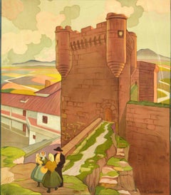 Original Vintage Travel Poster Parador De Oropesa Toledo Spain Castle Design Art