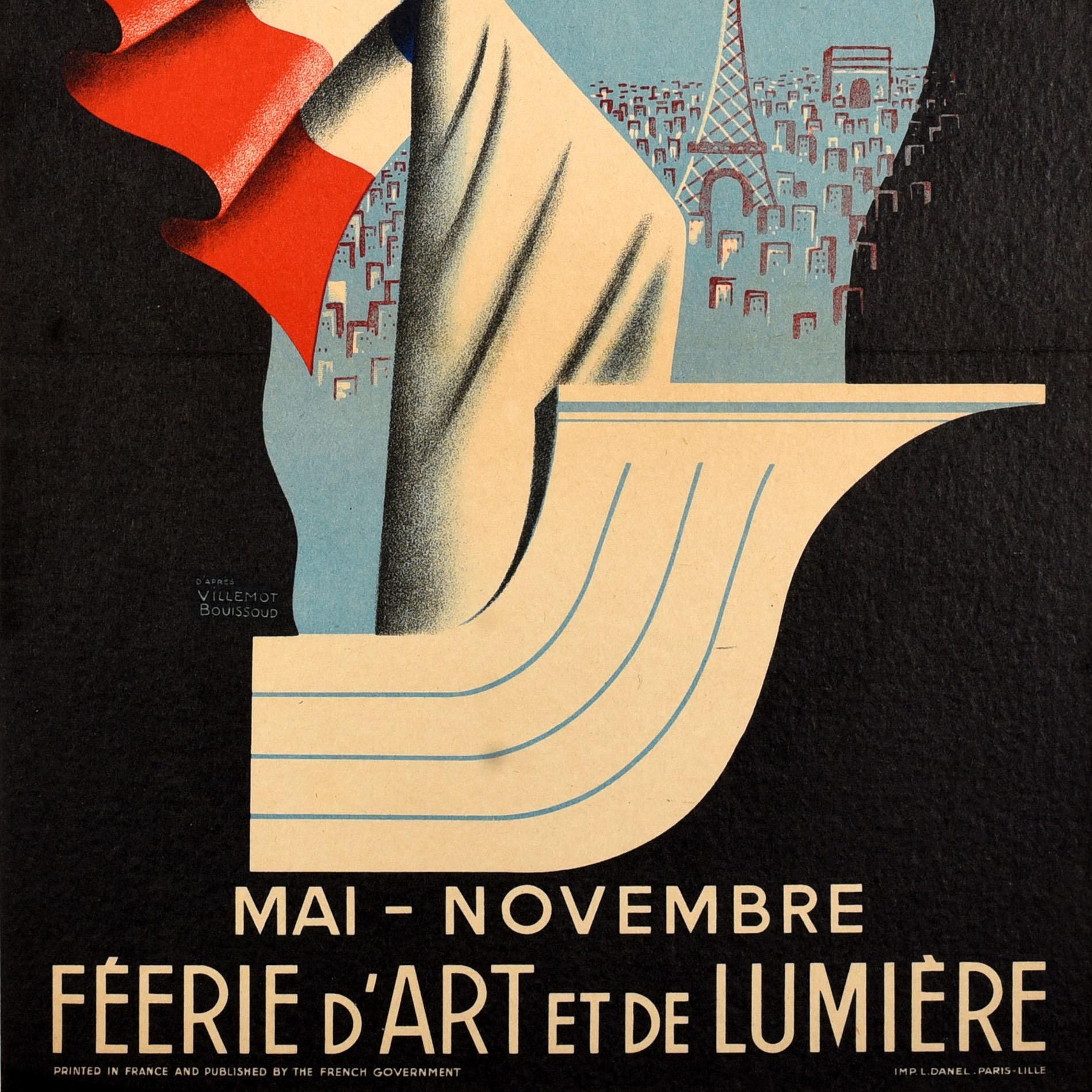 Original-Vintage-Reiseplakat, Paris 1937, Weltausstellung Villemot Bouissoud, Art déco, Art déco im Zustand „Gut“ im Angebot in London, GB