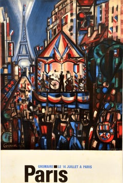 Original Vintage Travel Poster Paris Bastille Day Marcel Gromaire Eiffel Tower
