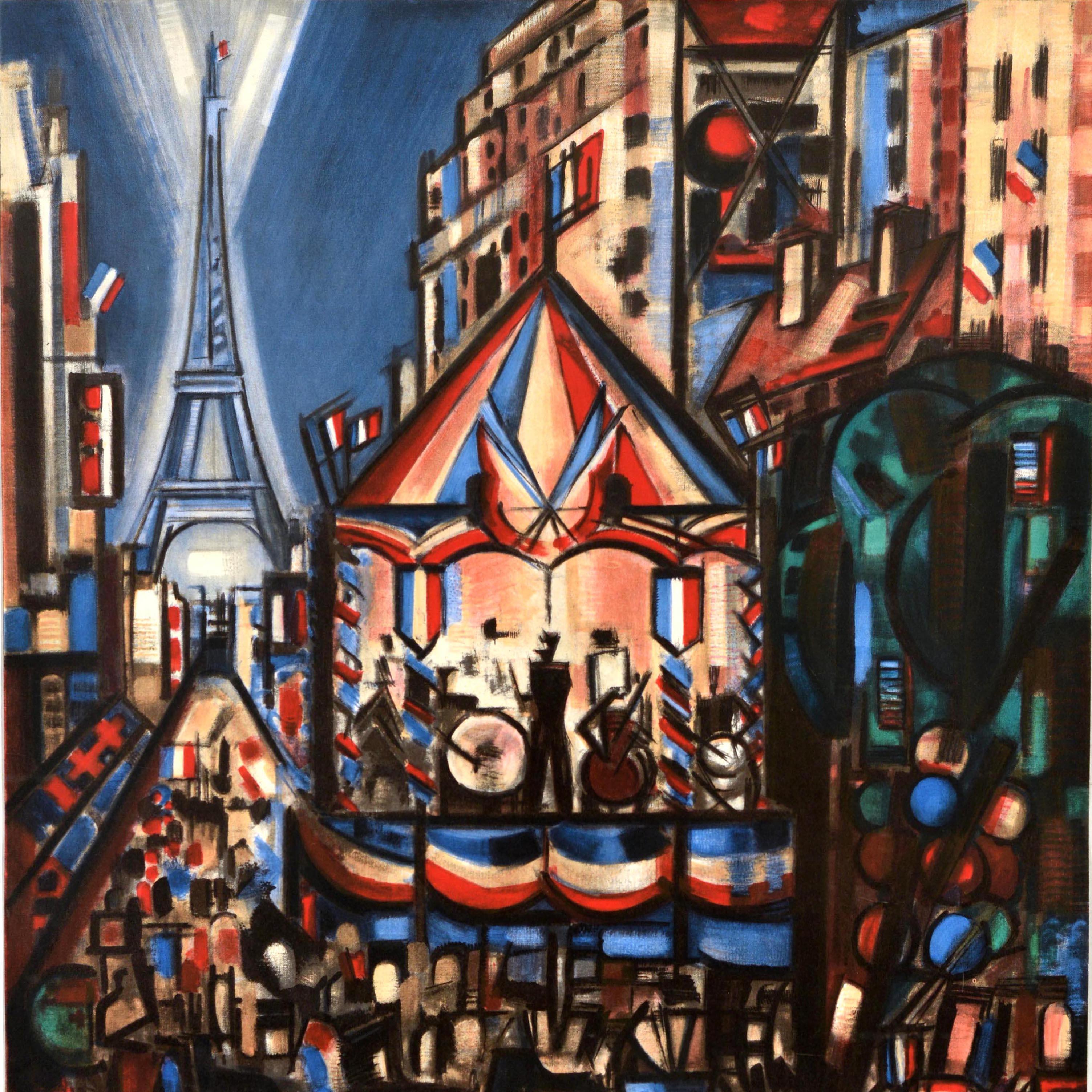 Original Vintage Travel Poster Paris Bastille Day Marcel Gromaire Eiffelturm (Französisch) im Angebot