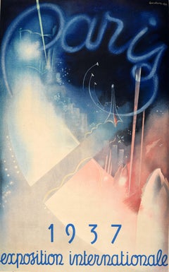 Cartel de Viaje Vintage Original Exposición Internacional de París 1937