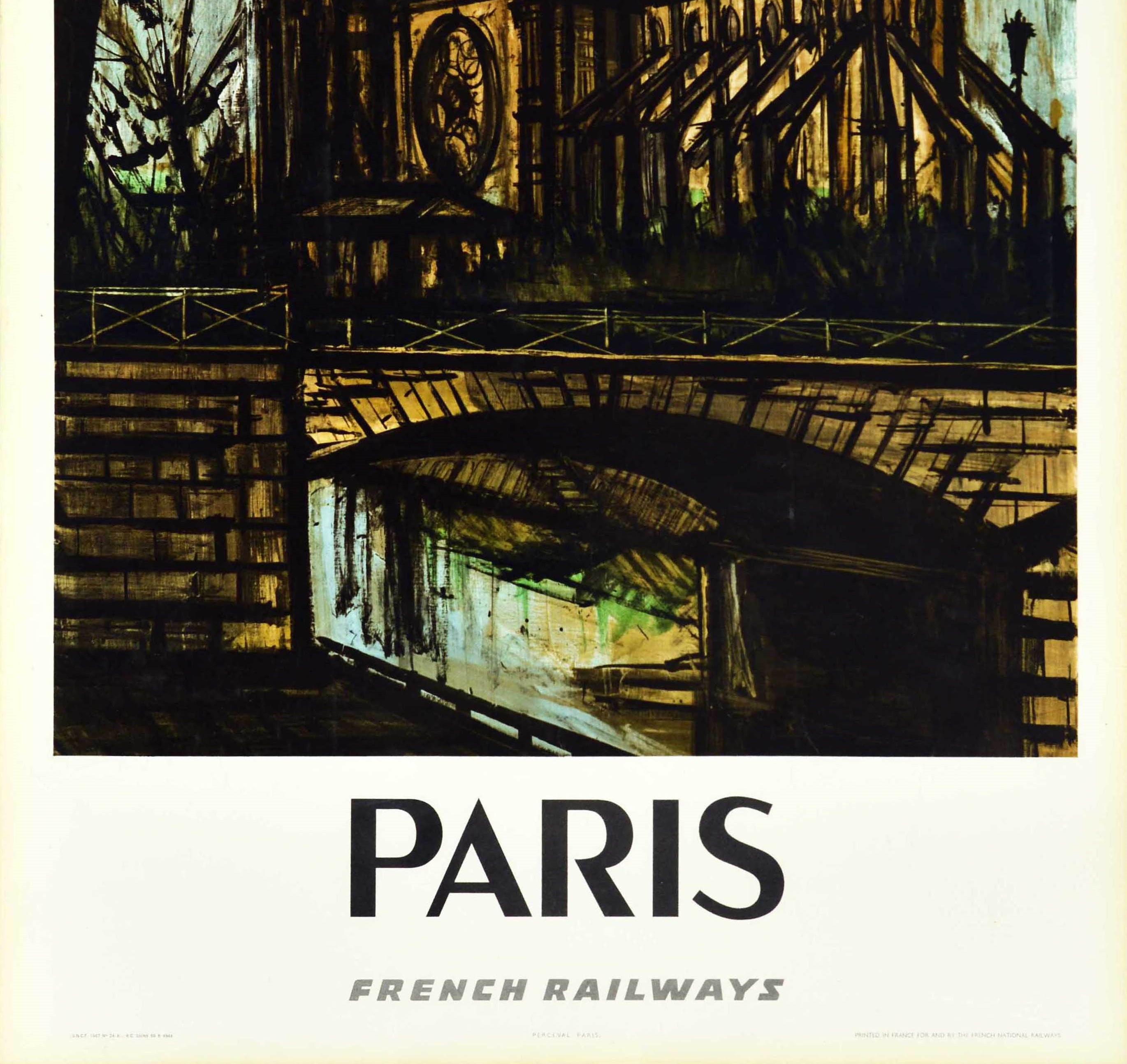 Original Vintage Travel Poster Paris French Railways Notre Dame Expressionist In Good Condition For Sale In London, GB