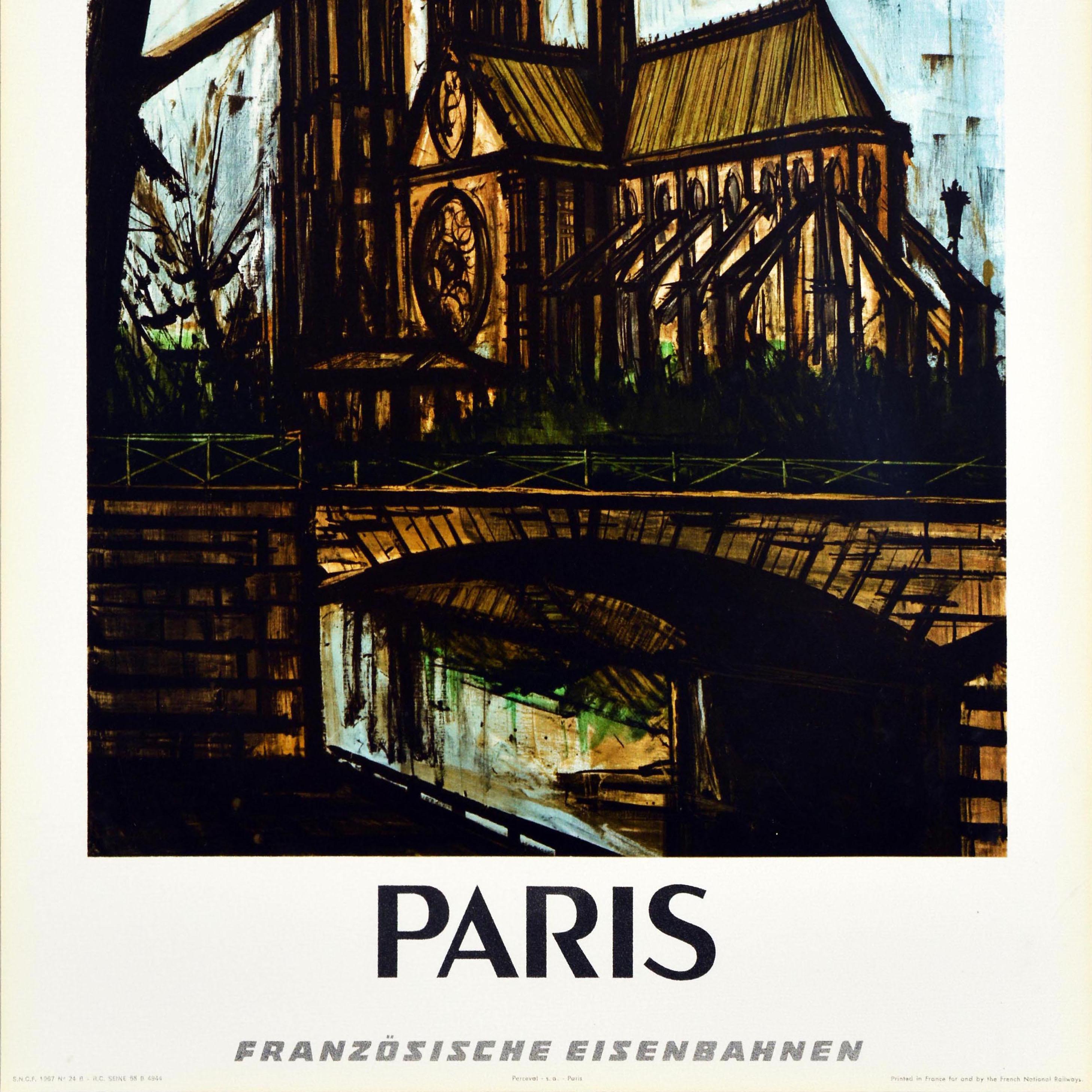 Mid-20th Century Original Vintage Travel Poster Paris French Railways Notre Dame German SNCF For Sale