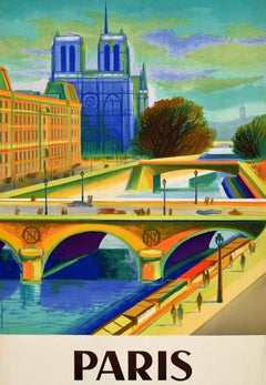 Original Vintage Travel Poster Paris SNCF Nathan Notre Dame Nathan Garamond