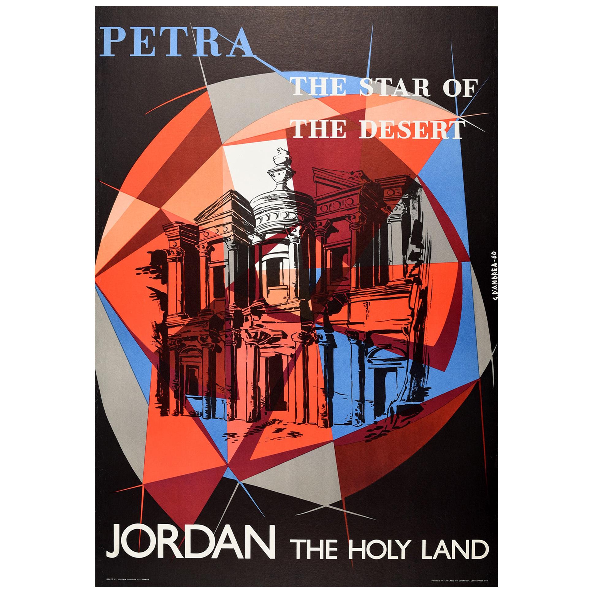 Original Vintage-Reiseplakat Petra, der Stern der Wüste Jordan, Das Heilige Land