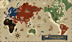 Original Vintage Travel Poster Phillipine Airlines Route Of The Orient Star PAL