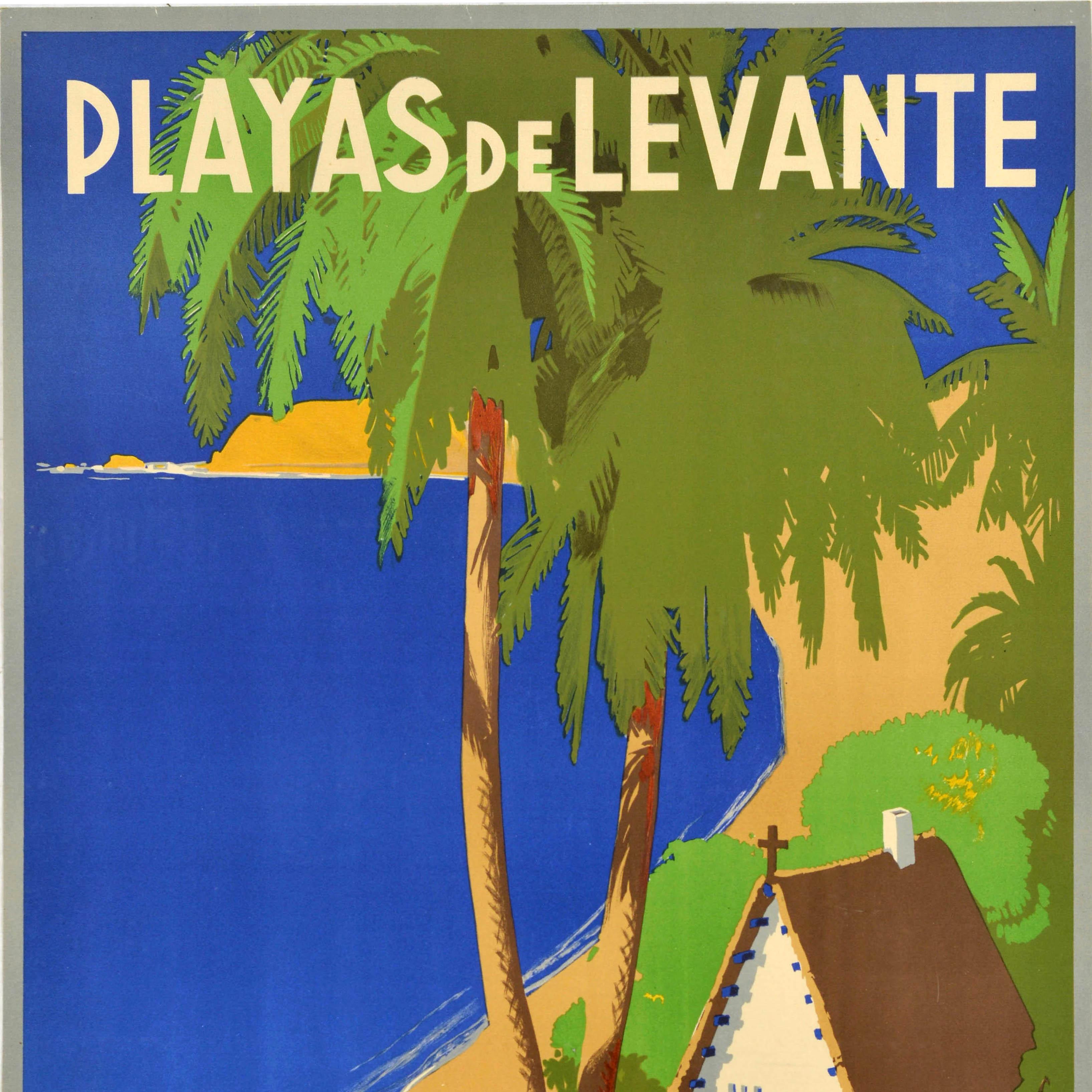 Spagnolo Poster di viaggio originale d'epoca Playas De Levante Spagna Josep Morell Espana in vendita