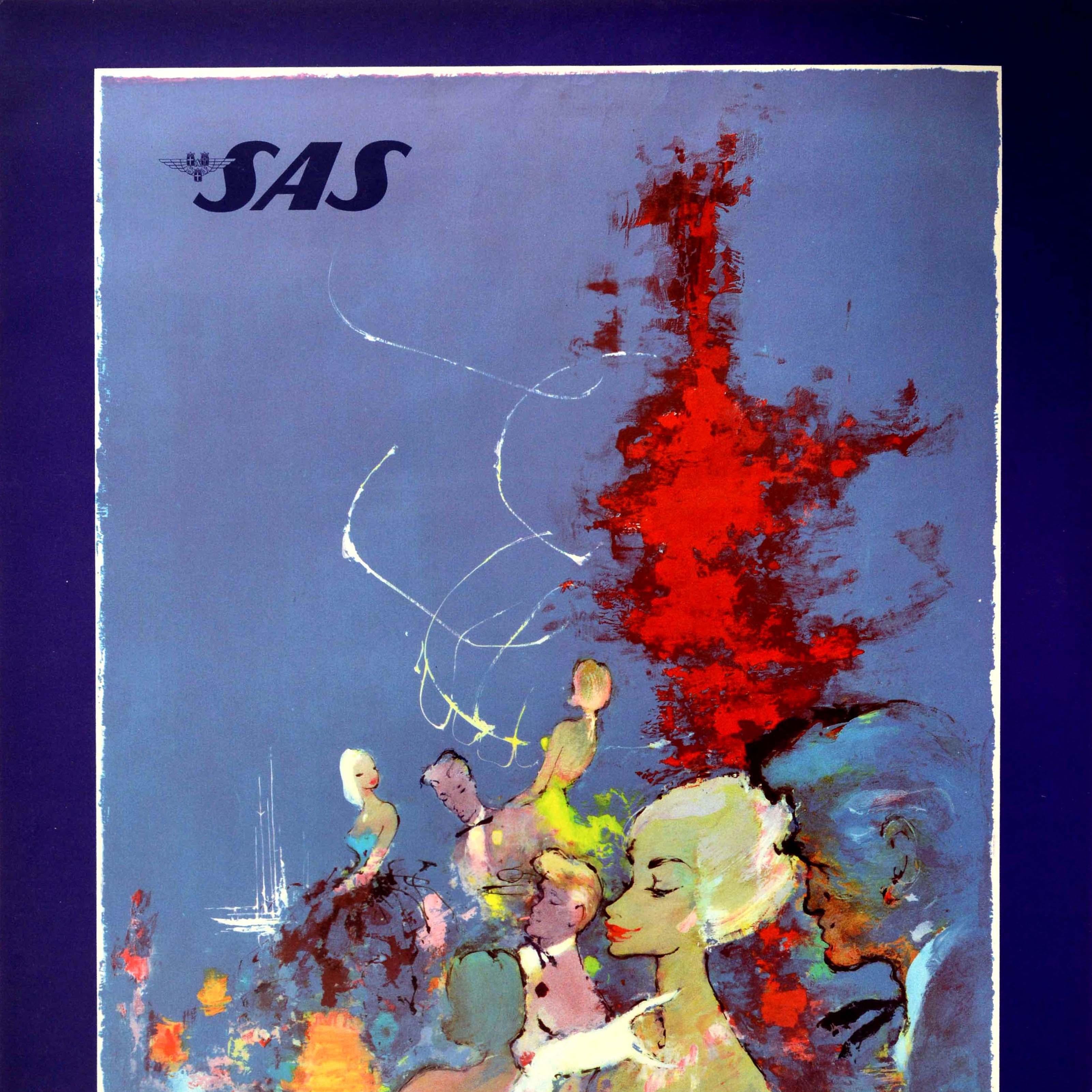 Danish Original Vintage Travel Poster Pleasant Scandinavia SAS Airline Otto Nielsen For Sale