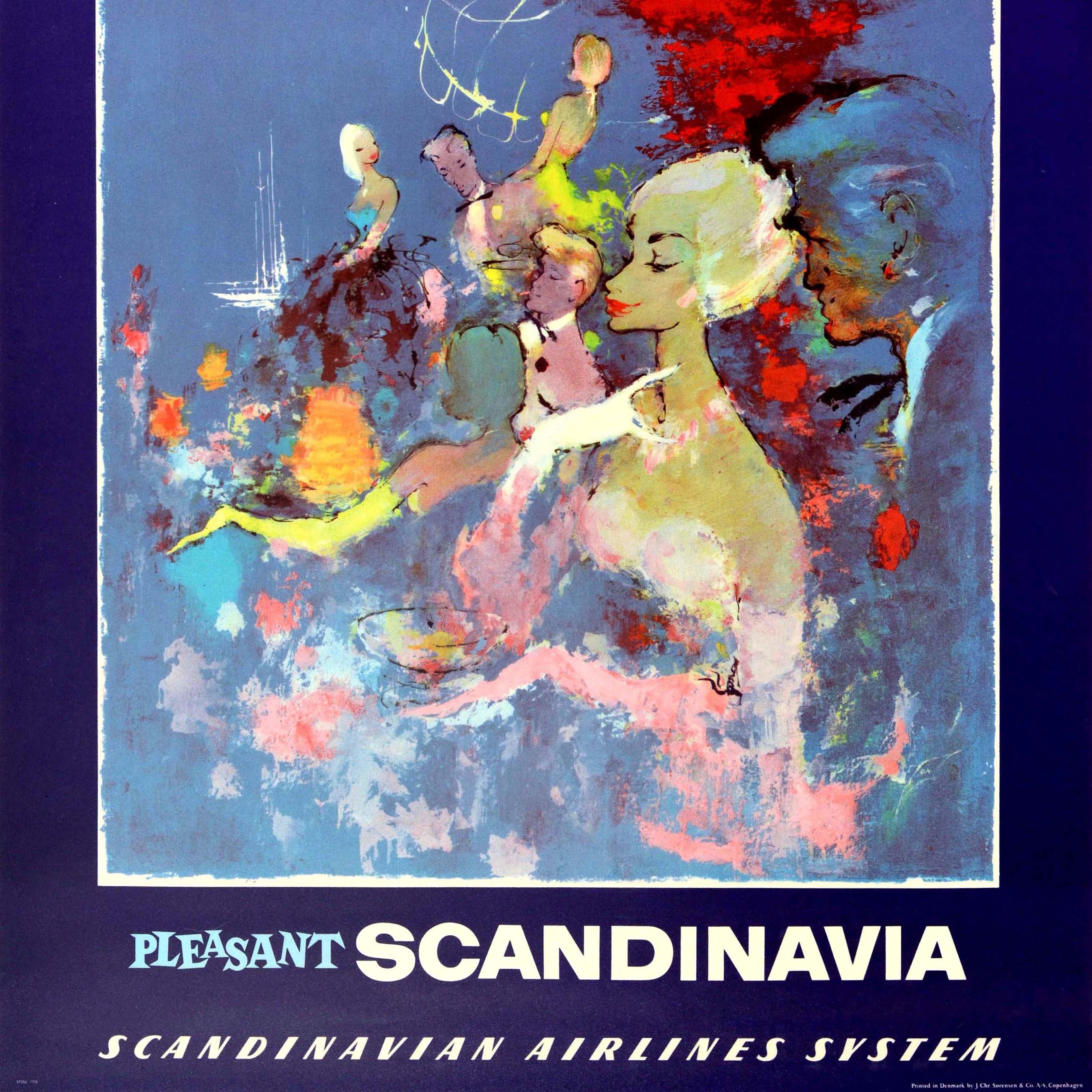 Original Vintage Travel Poster Pleasant Scandinavia SAS Airline Otto Nielsen In Good Condition For Sale In London, GB