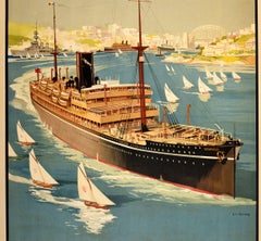 Original Vintage Travel Poster P&O Australia Malta Egypt Ceylon Sydney Harbour