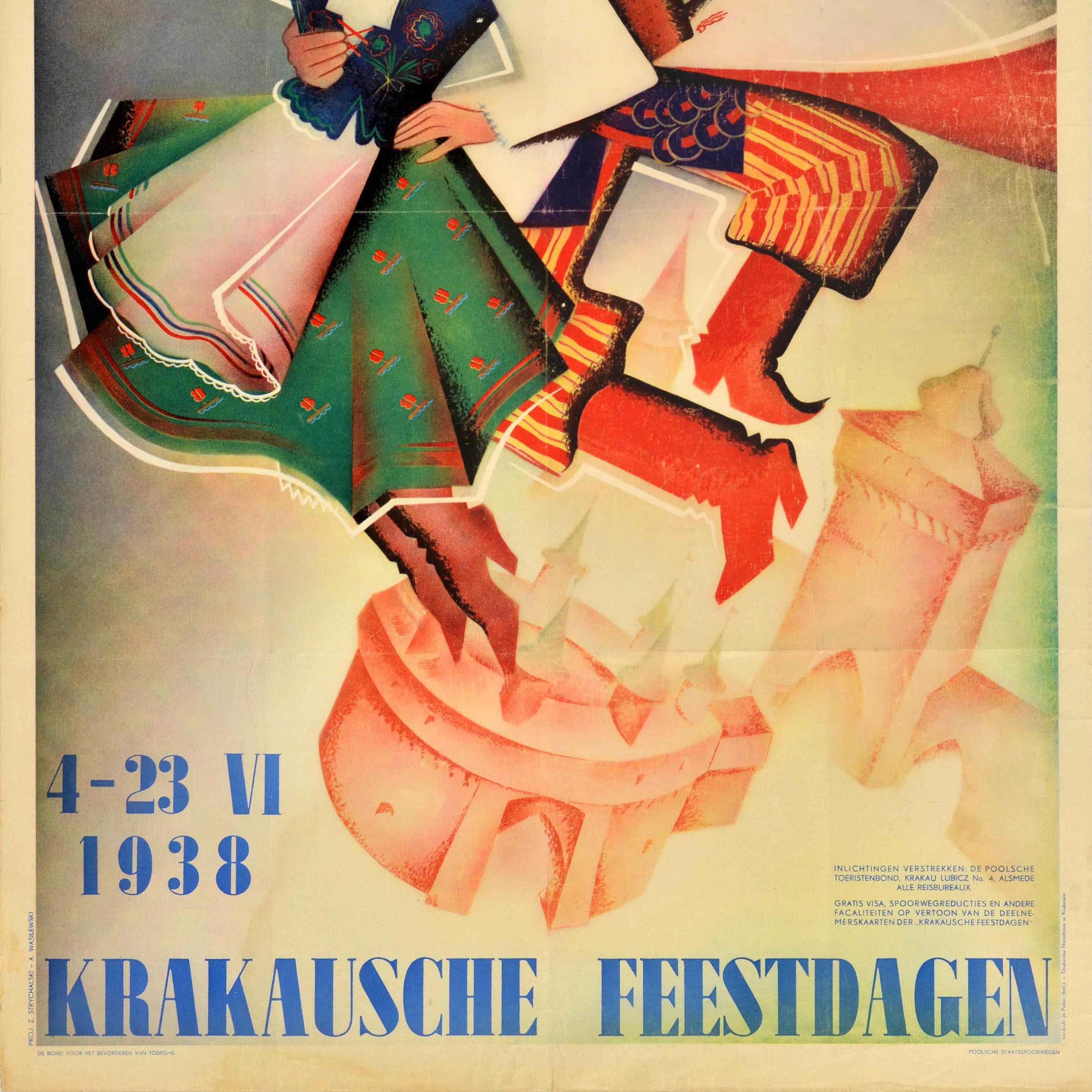 Poster di viaggio originale d'epoca Polonia Polen Krakow Krakausche Feestdagen Polska In condizioni buone in vendita a London, GB