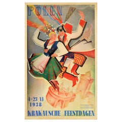 Original-Vintage-Reiseplakat Polen Krakau Krakausche Festdagen Polska