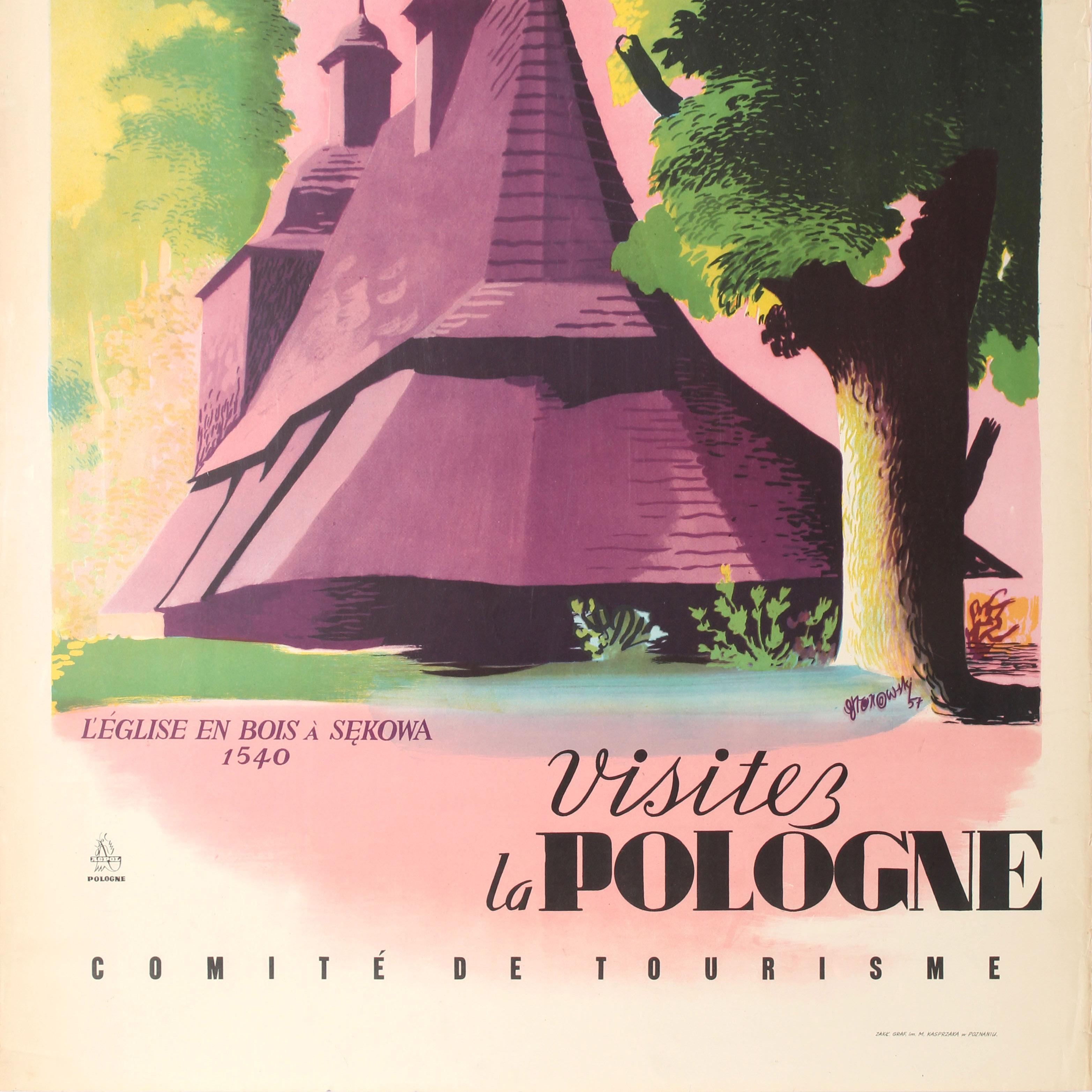 Original-Vintage-Reiseplakat, Polen, Sekowa, gotische, hölzerne, katholische Kirche im Zustand „Relativ gut“ im Angebot in London, GB