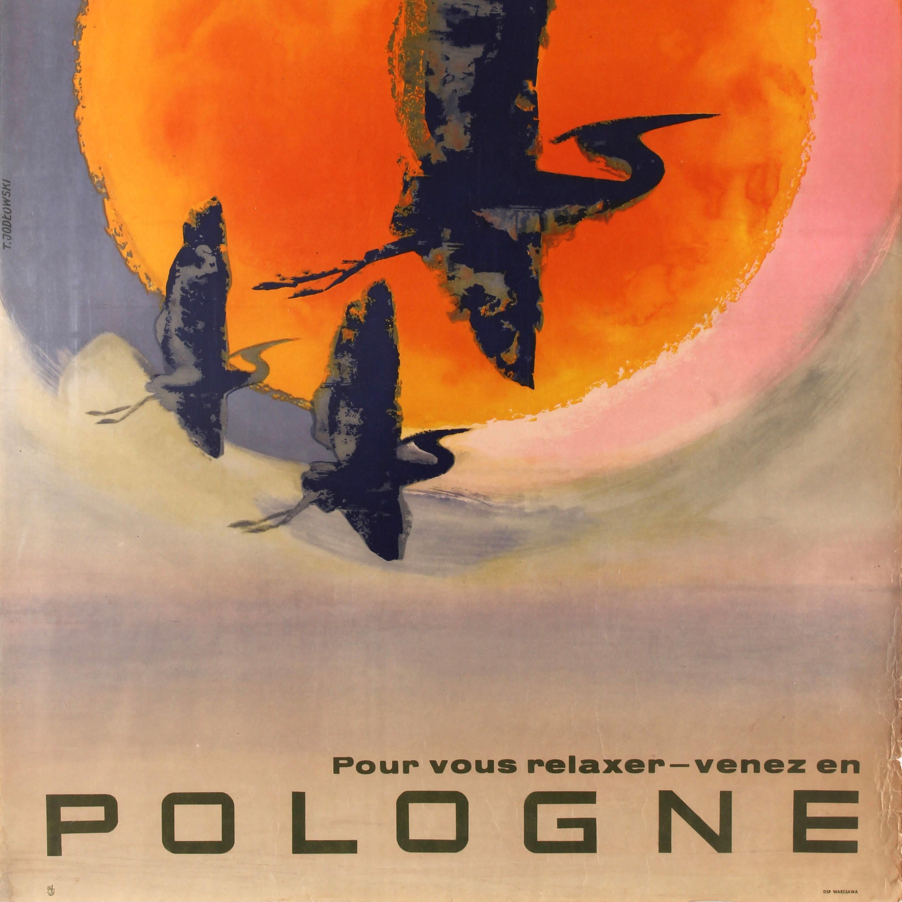 Original Vintage Travel Poster Poland Where You Can Relax Cranes Jodlowski In Fair Condition For Sale In London, GB