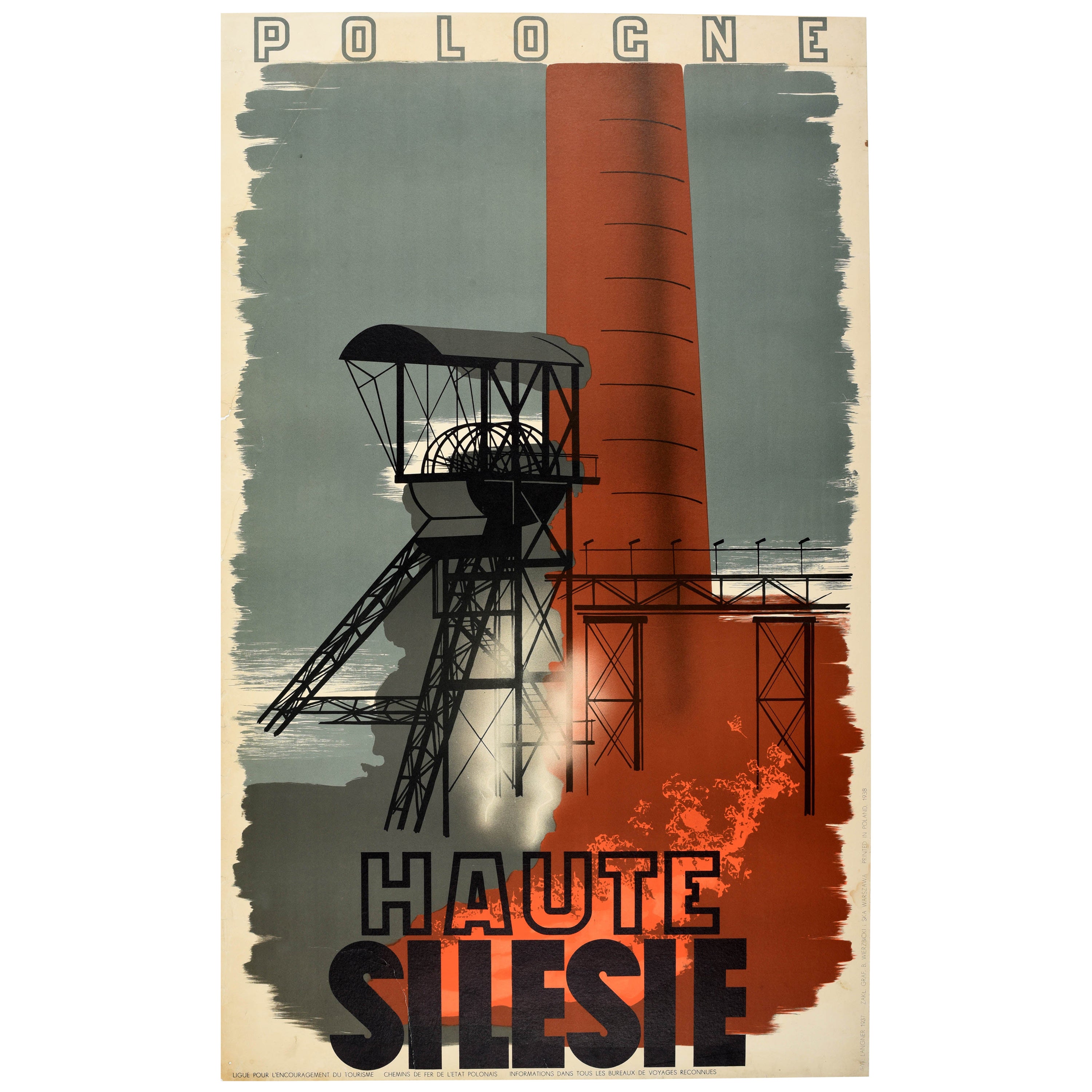 Original Vintage-Reiseplakat, Pologne, Polen, Upper Silesia, Industriedesign