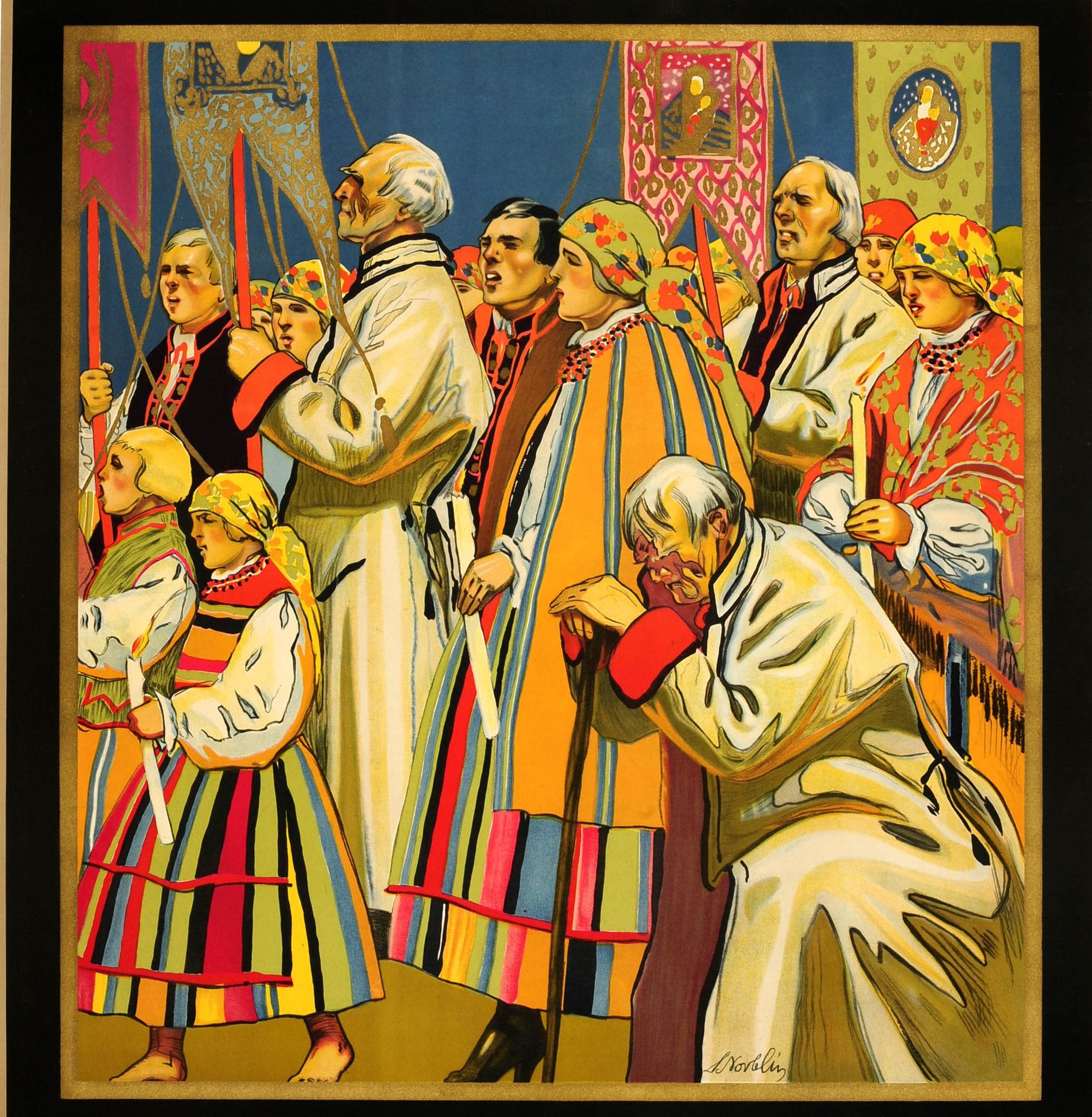 Original Vintage Travel Poster Polska Poland Divine Service At Lowicz Procession In Good Condition For Sale In London, GB