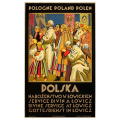 Original Vintage-Reiseplakat Polnisch Polen Göttliches Service bei Lowicz Procession, Original