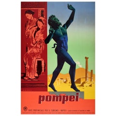 Original Vintage Travel Poster Pompeii Dancing Faun Vesuvius Ancient Roman City