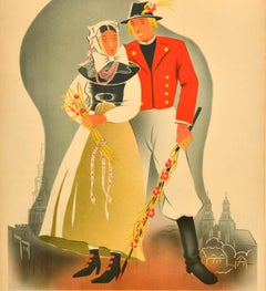 Original Vintage Travel Poster Poznan Visit Poland Art Deco Pologne Polen Design