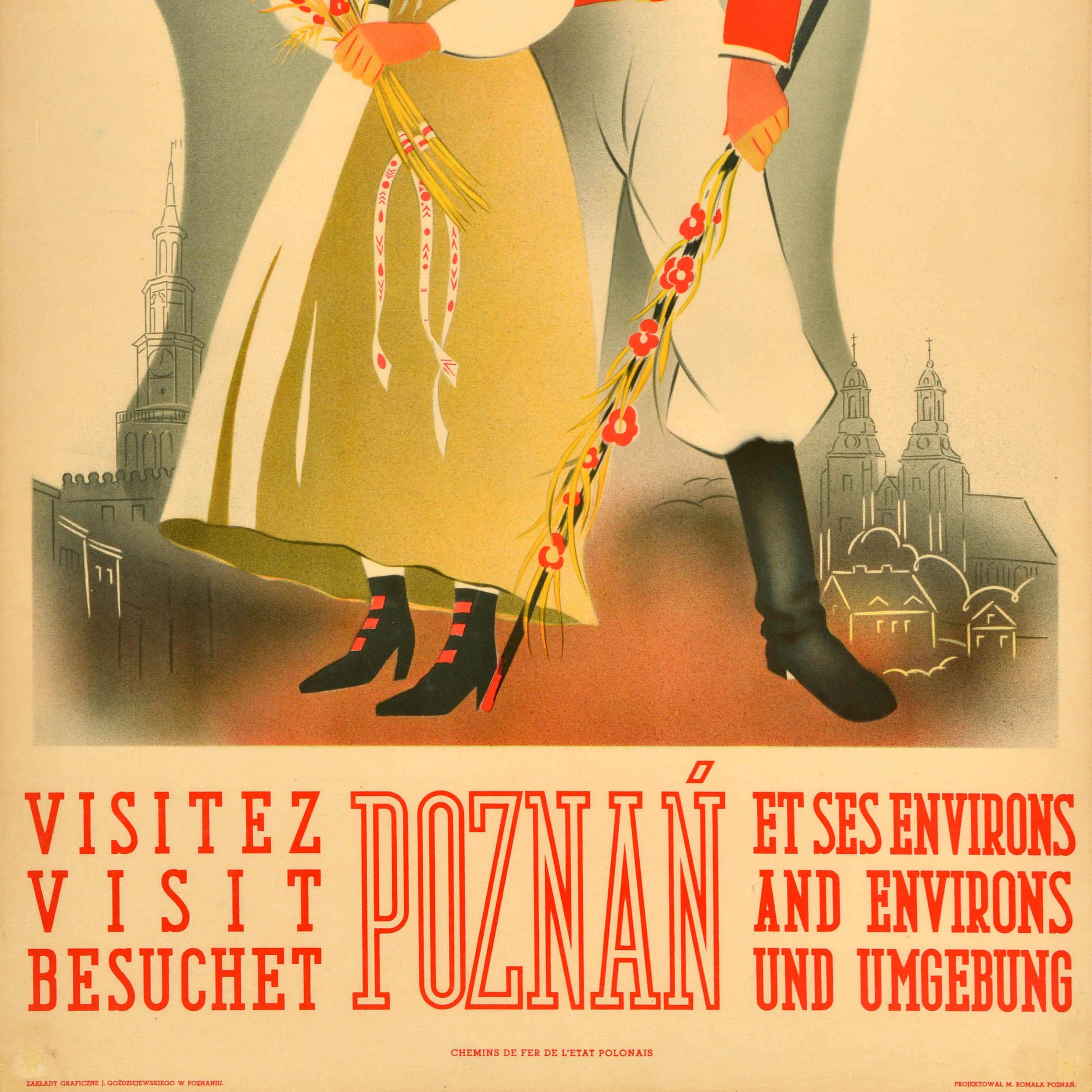 Art déco Affiche de voyage vintage originale Poznan Visit Pologne Art Déco Pologne Design en vente