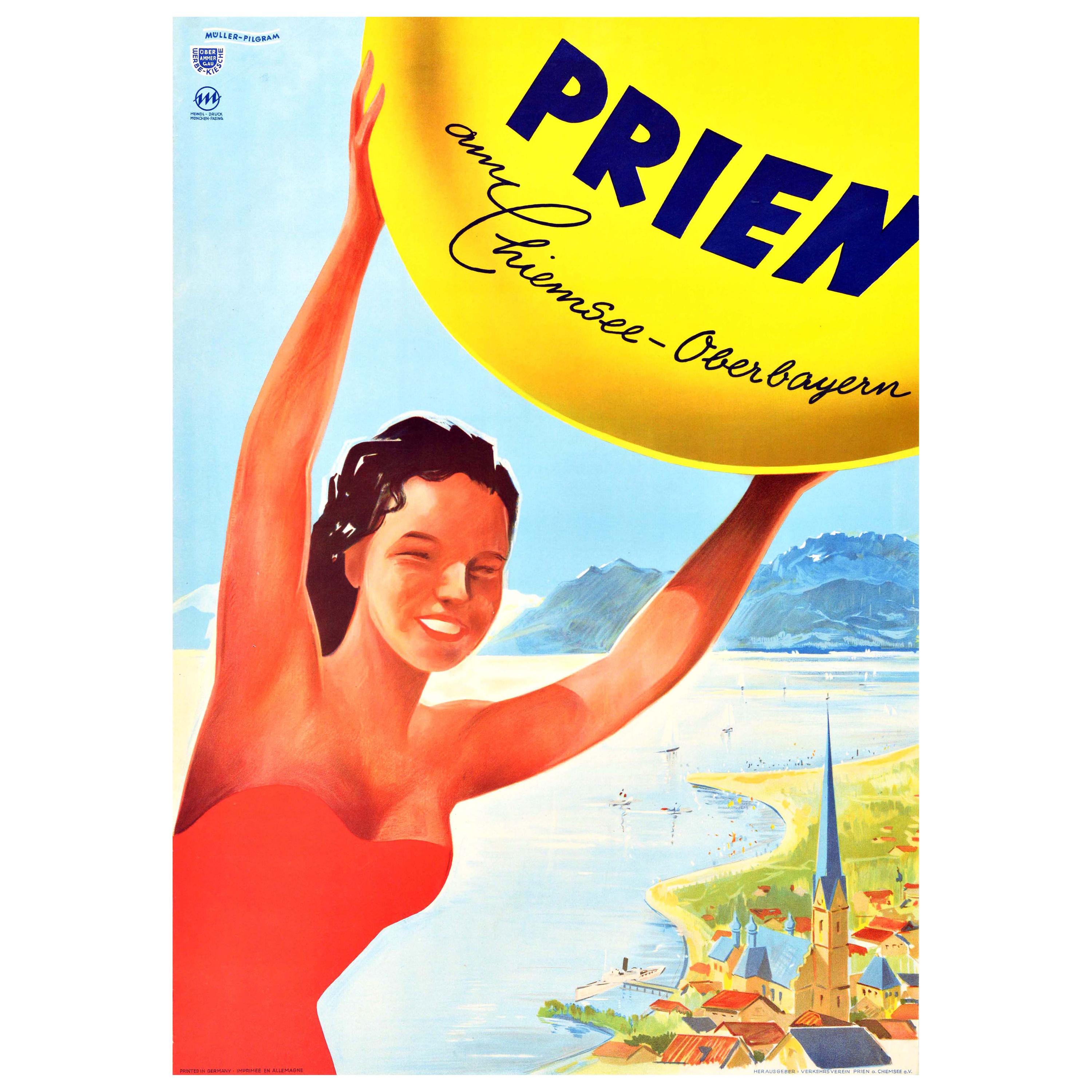 Original Vintage Travel Poster Prien Am Chiemsee Lake Health Spa Bavaria Germany